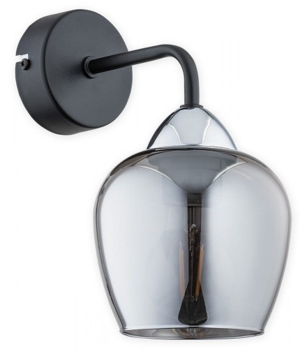 Lampa Margo kinkiet 1-punktowy - czarny matowy + chrom - grafitowy półprzezroczysty O2990 K1 CZA + CH Lemir