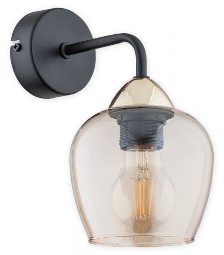 Lampa  Margo kinkiet 1-punktowy - czarny matowy + złoty - bursztynowy półprzezroczysty O2990 K1 CZA + ZL Lemir