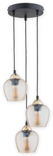 Lampa  Margo zwis 3-punktowy - czarny matowy + złoty - bursztynowy półprzezroczysty O2993 W3 CZA + ZL Lemir