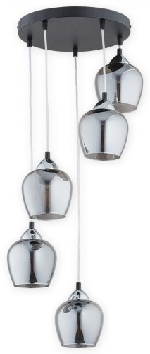 Lampa Margo zwis 5-punktowy - czarny matowy + chrom - grafitowy półprzezroczysty O2995 W5 CZA + CH Lemir