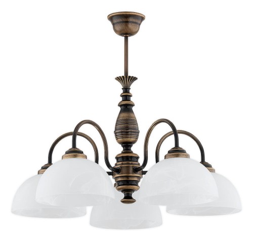 Lampa wisząca Felix żyrandol 5-punktowy - patyna - biały alabaster O3195 W5 PAT Lemir
