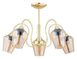 Lampa Julia żyrandol 5-punktowy - złoty - bursztynowy półprzezroczysty O3565 W5 ZL Lemir