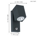 SAKEDA  96287  kinkiet zewnętrzny led z czujnikiem ruchu antracyt  IP44  EGLO