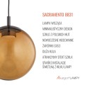 Lampa wisząca duża kula szklany klosz bursztynowy przezroczysty kolor akcenty stal z efektem szczotkowanego tytanu SACRAMENTO 8831