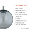 Lampa wisząca szklana kula z ciemnym przydymionym szkłem i akcentami stalowymi w kolorze ciemnej zieleni SACRAMENTO 8830