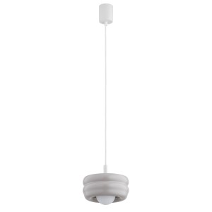 Lampa wisząca w stylu modern z białą kulką, obłe kształty retro szkło kaszmir opal TEVO 8814