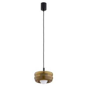 Lampa wisząca w stylu modern z białą kulką, obłe kształty retro szkło bursztyn opal TEVO 8816