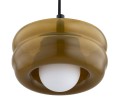 Lampa wisząca w stylu modern z białą kulką, obłe kształty retro szkło bursztyn opal TEVO 8816