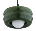 Lampa wisząca w stylu modern z białą kulką, obłe kształty retro szkło butelkowa zieleń opal TEVO 8815
