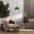 Lampa wisząca w stylu modern z białą kulką, obłe kształty retro szkło butelkowa zieleń opal TEVO 8815