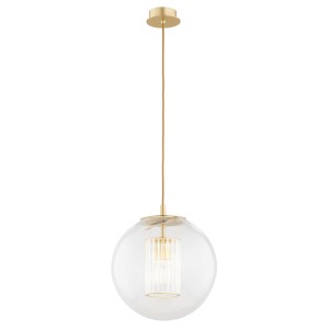 ARGON ryflowane szkło w szkle kula modern classic lampa wisząca mosiądz szczotkowany HAMPTON 8626
