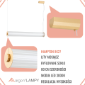 ARGON lampa wisząca z ryflowane szkło tuba 80 cm mosiądz, LED 3000K HAMPTON 8627