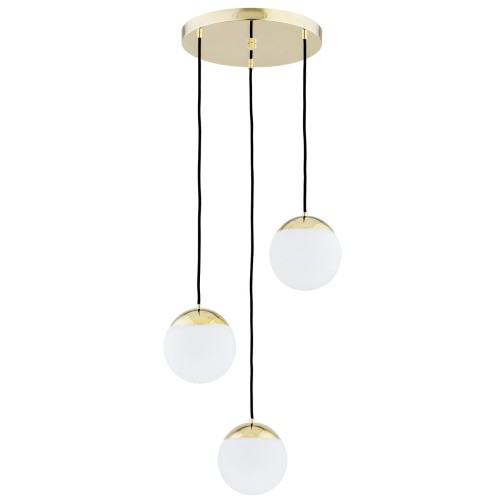 ARGON lampa wisząca E14żarówka, 3 białe klosze kule, metal złoto LIVIA 1416