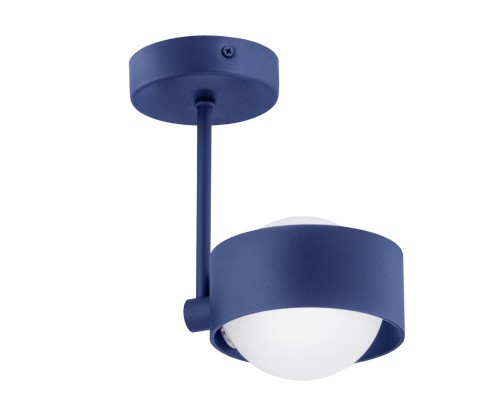 ARGON lampa wisząca, lampa sufitowa pojedyncza na żarówkę z kloszem okrągłym ze szkła biała z granatowym stelażem MASSIMO PLUS 8062