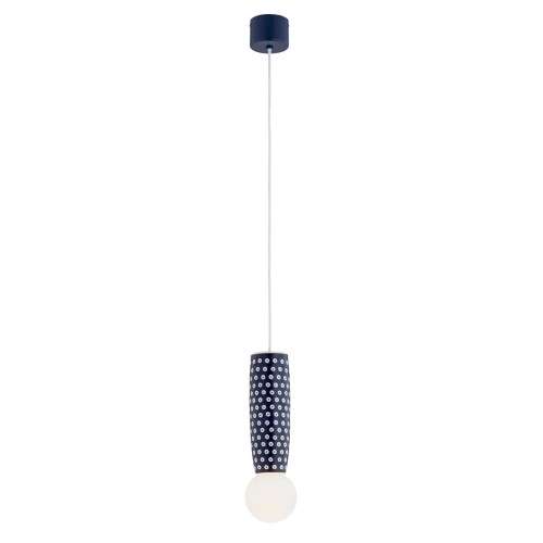 Lampa wisząca ceramika Bolesławiec  ręcznie zdobiona  granatowa, biała kulka BOLL 8937 Argon i Manufaktura w Bolesławcu