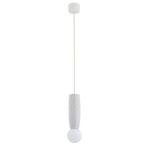 Lampa wisząca ceramika Bolesławiec ręcznie zdobiona, biała kulka  BOLL 8938 Argon i Manufaktura w Bolesławcu
