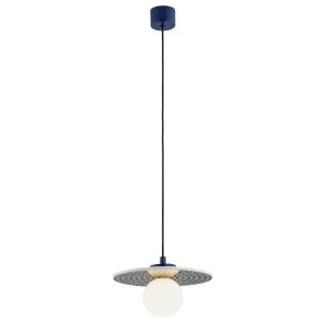 Lampa wisząca ceramika Bolesławiec płaska niebieska ręcznie zdobiona BOLL 8950 Argon x Manufaktura w Bolesławcu
