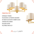 ARGON lampa wisząca do salonu mosiężny żyrandol satynowy abażur PRINCETON 2187