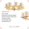 ARGON lampa do salonu mosiężny żyrandol beżowy abażur satyna duży PRINCETON 5071