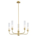 ARGON lampa wisząca mosiężny żyrandol z długimi ramionami i ryflowanymi kloszami 5 płomienny PRESTON 2196