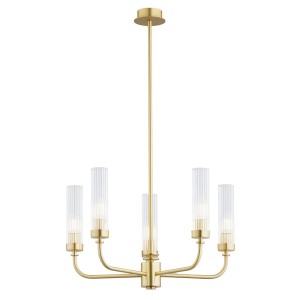 ARGON lampa wisząca mosiężny żyrandol z długimi ramionami i ryflowanymi kloszami 5 płomienny PRESTON 2196