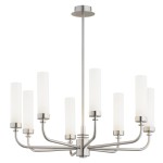 ARGON lampa wisząca nikiel szczotkowany żyrandol mleczne klosze 8 płomienny PRESTON 5083 