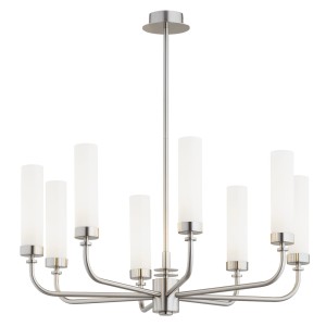 ARGON lampa wisząca nikiel szczotkowany żyrandol mleczne klosze 8 płomienny PRESTON 5083 