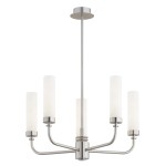 ARGON lampa wisząca nikiel żyrandol z długimi ramionami i mlecznymi kloszami 5 płomienny PRESTON 2197
