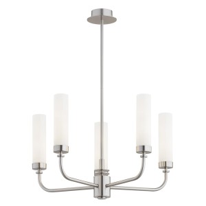 ARGON lampa wisząca nikiel żyrandol z długimi ramionami i mlecznymi kloszami 5 płomienny PRESTON 2197