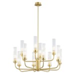 ARGON lampa wisząca żyrandol mosiądz szczotkowany 12 płomienny mleczne klosze PRESTON 5085