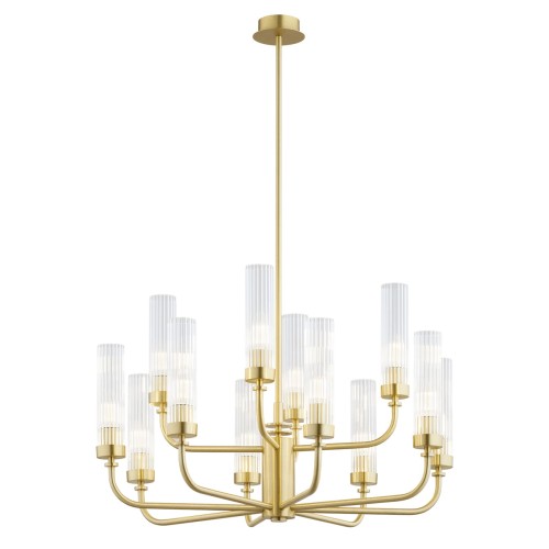 ARGON lampa wisząca żyrandol mosiądz szczotkowany 12 płomienny mleczne klosze PRESTON 5085 1.jpg