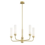 ARGON lampa wisząca mosiężny żyrandol z długimi ramionami i mlecznymi kloszami 5 płomienny PRESTON 2195 