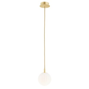 ARGON mosiężna lampa wisząca kulka biała ryflowana złote dodatki 12cm PALOMA 8506