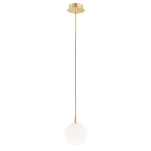 ARGON mosiężna lampa wisząca kulka biała ryflowana złote dodatki 12cm PALOMA 8506 1.jpg