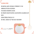ARGON mosiężna lampa wisząca kulka biała ryflowana złote dodatki 12cm PALOMA 8506