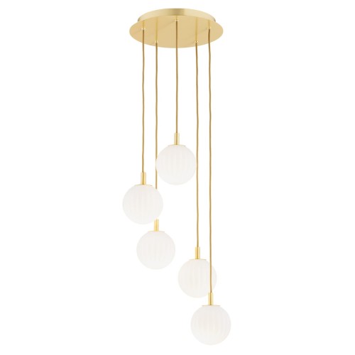 ARGON lampa wisząca złoty żyrandol kaskadowy białe kule ryflowane 5 PALOMA 2183
