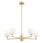 ARGON lampa wisząca złoty żyrandol 5 ramion białe kule ryflowane mosiądz szczotkowany PALOMA 2184