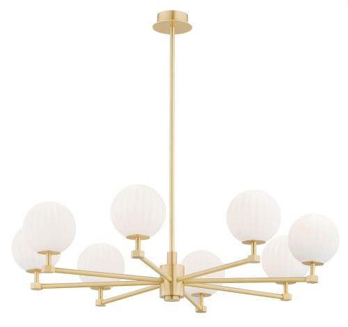 ARGON lampa wisząca złoty żyrandol 8 ramion białe kule ryflowane mosiądz szczotkowany PALOMA 5068 1.jpg