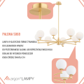 ARGON lampa wisząca złoty żyrandol 8 ramion białe kule ryflowane mosiądz szczotkowany PALOMA 5068