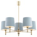 ARGON lampa wisząca żyrandol złoty błękit abażur stal tkanina aksamit mosiądz 5-płomienny PONTE 2085