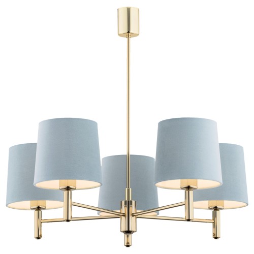 ARGON lampa wisząca żyrandol złoty błękit abażur stal tkanina aksamit mosiądz 5-płomienny PONTE 2085  1.jpg