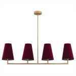 ARGON lampa wisząca do jadalni zloty żyrandol do salonu listwa, bordowy abażur, delikatny stelaż, solidne wykonanie SAFIANO 1829