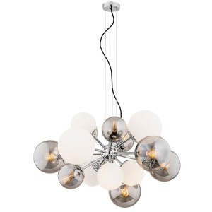 ARGON żyrandol glamour szklane kule mix opal lister grafit z elementami chrom E27 15-płomienny SATELITE 5020