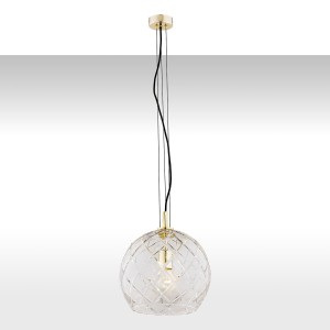ARGON lampa wisząca większa szklana kula kryształowa mosiądzowane detale OVIEDO 4201