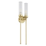 Lampa ścienna PRESTON podwójny kinkiet glamour lity mosiądz ryflowane szkło 7291 Argon