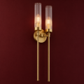 Lampa ścienna PRESTON podwójny kinkiet glamour lity mosiądz ryflowane szkło 7291 Argon