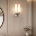 Lampa na ścianę PRESTON podwójny kinkiet glamour nikiel mleczne szkło7292 ARGON