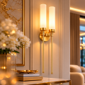 Lampa na ścianę PRESTON 2XE14 podwójny kinkiet glamour lity mosiądz mleczne szkło 7290 ARGON