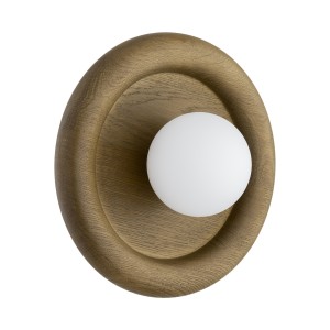Lampa natynkowa RONDO 8971 kinkiet okrągły drewniany biała kulka ciemny dąb 8971 ARGON
