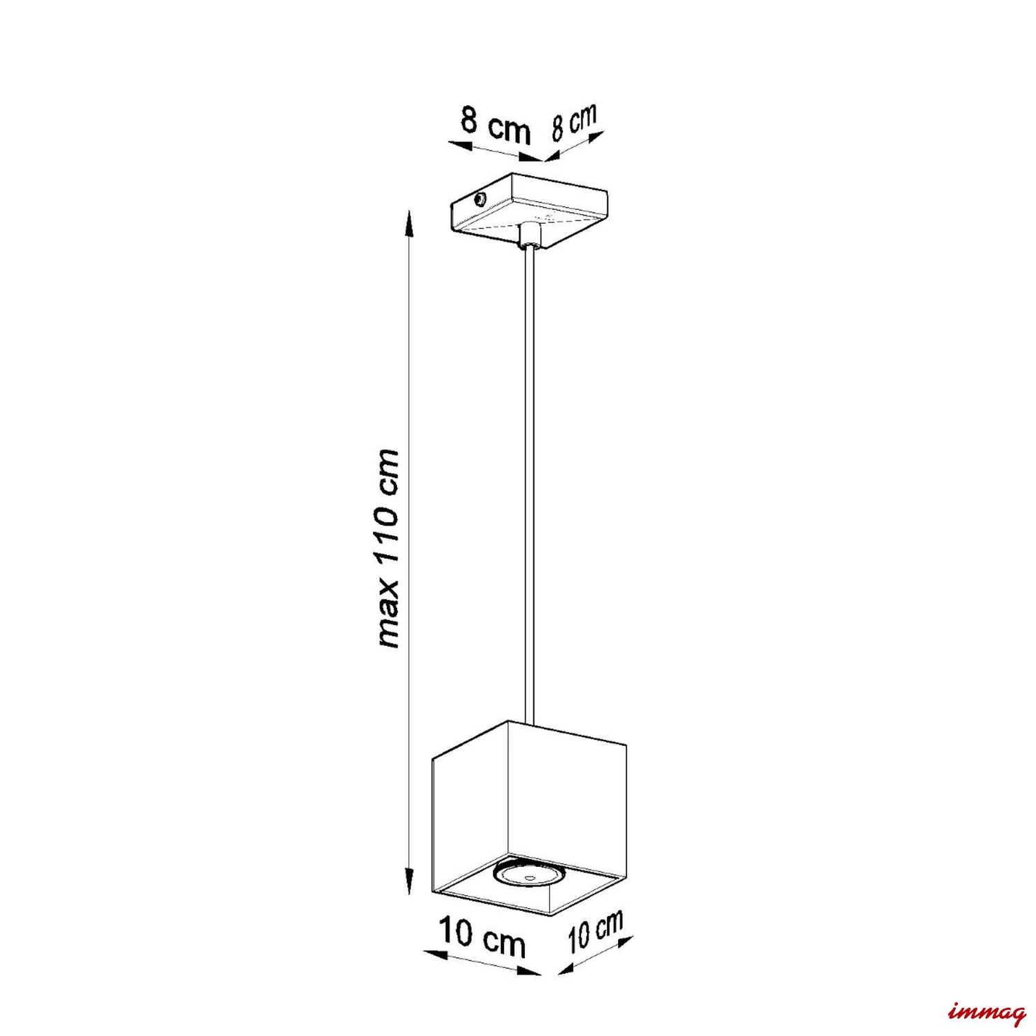 Lampa wisząca QUAD 1 szara zwis SL.0061 SOLLUX LIGHTING - wymiary